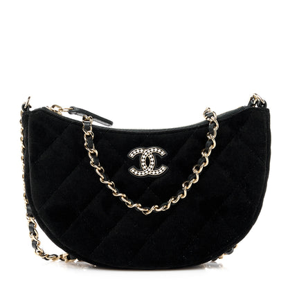 Chanel Velvet Crystal Quilted Chain Hobo Black 1 of 11