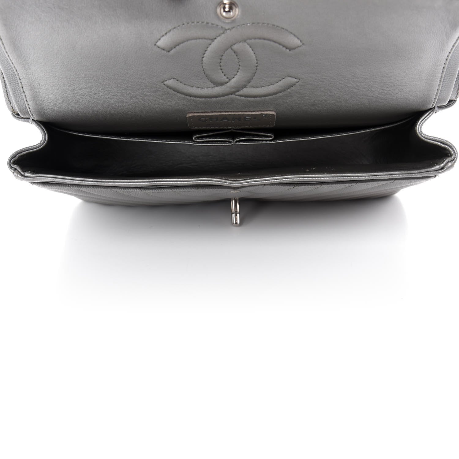 Chanel Metallic Caviar Chevron Quilted Medium Double Flap Silver 5 of 12