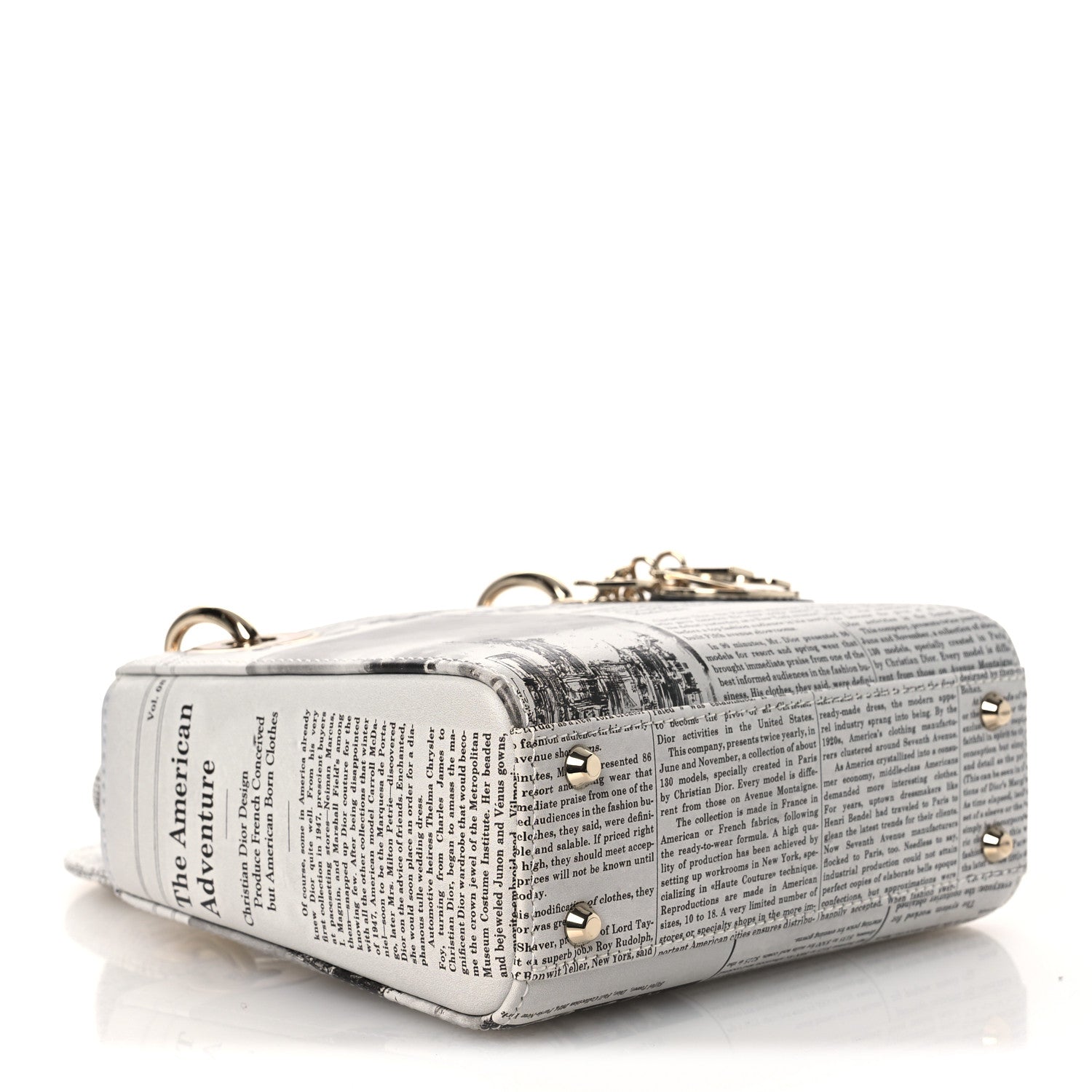 Christian Dior Calfskin Newspaper Printed Mini Lady Dior Black