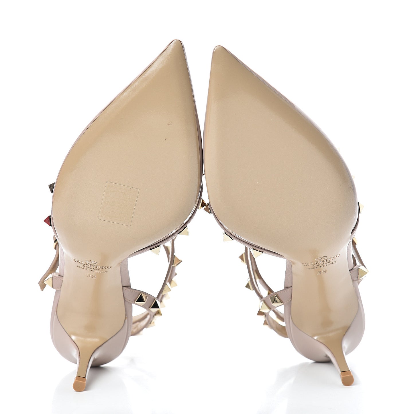 Patent Rockstud Ankle Strap Low Heel Pumps 39 Poudre