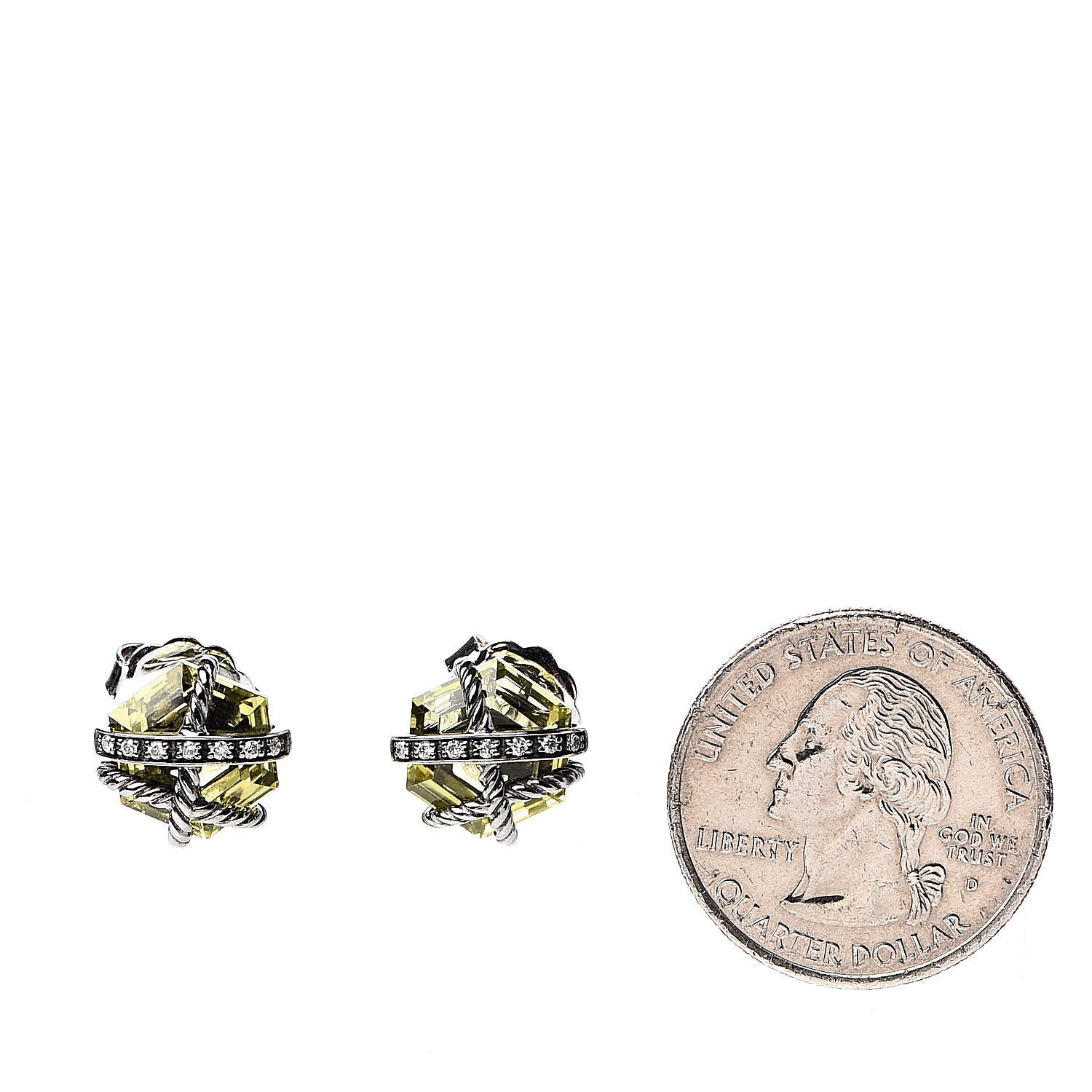 David Yurman Sterling Silver Lemon Citrine Diamond 10mm Cable Wrap Earrings 2 of 4