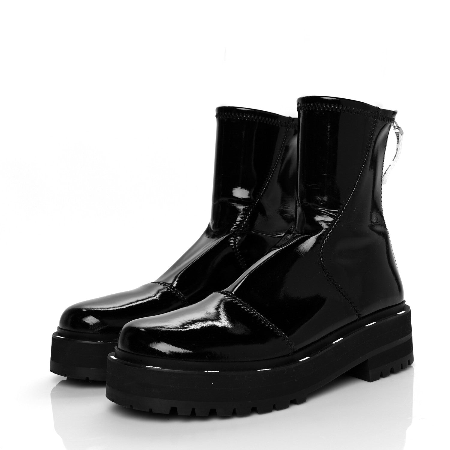 Fendi Patent Neoprene Combat Boots 39.5 Black 3 of 7