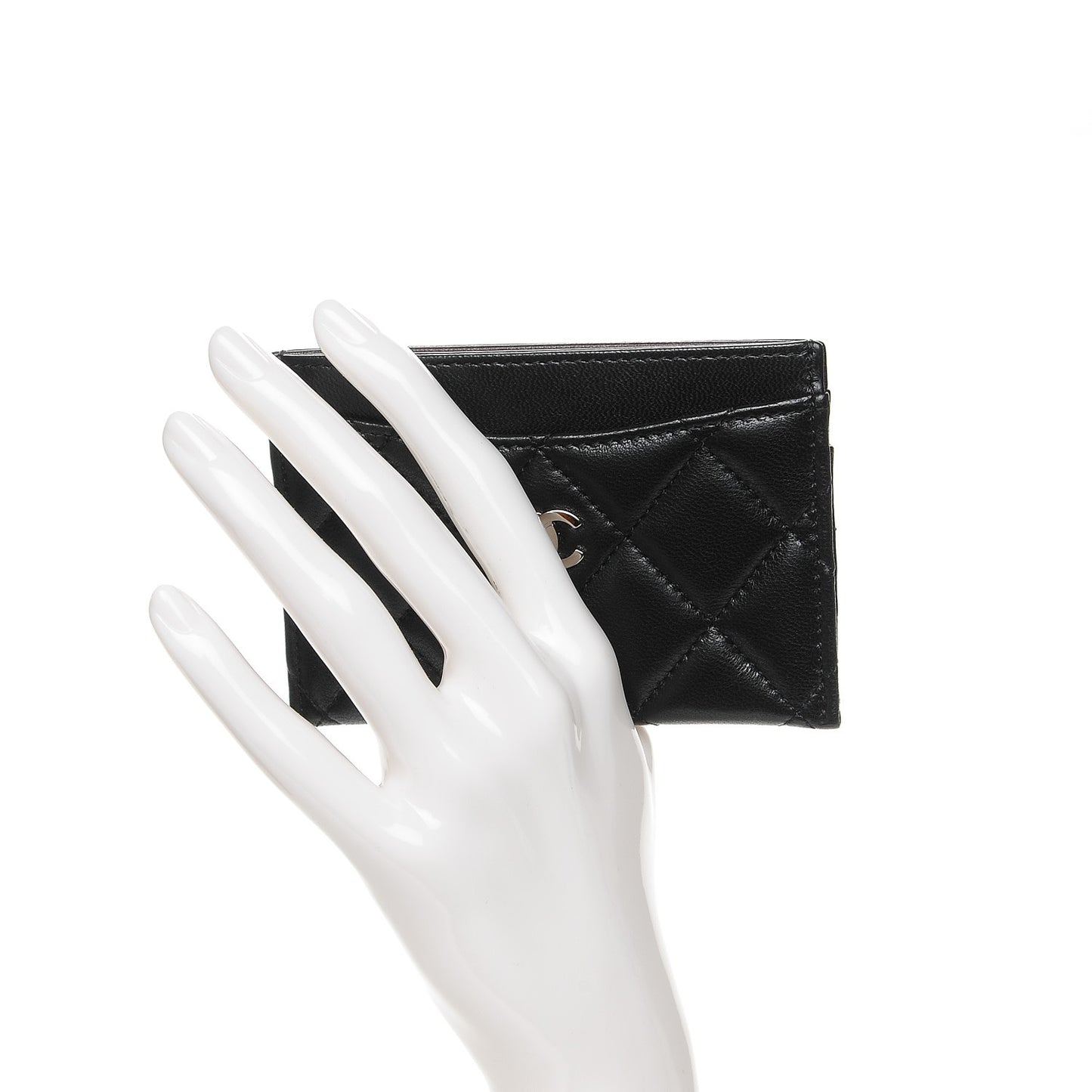 Lambskin Quilted Card Holder Black