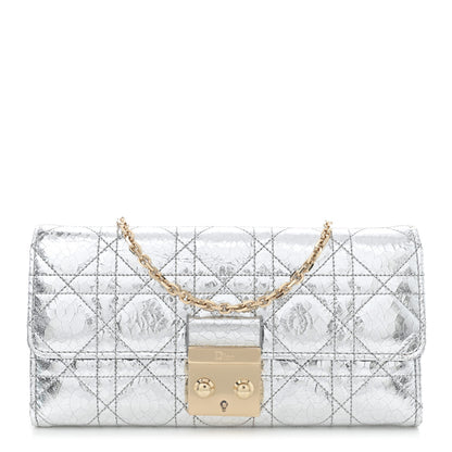 Christian Dior Metallic Crinkled Cannage Miss Dior Chain Wallet Silver 1 of 12