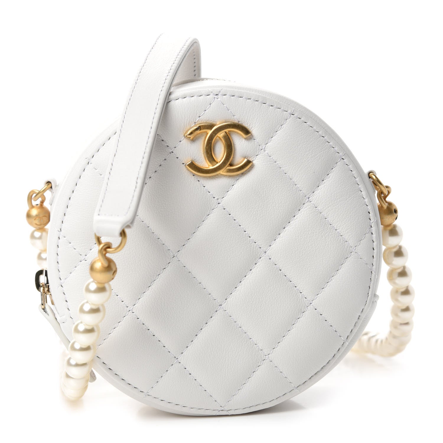 Chanel Calfskin Quilted About Pearls Round Clutch With Chain White 1 of 11