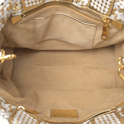 Prada Goatskin Woven Small Tote White Gold 11 of 24