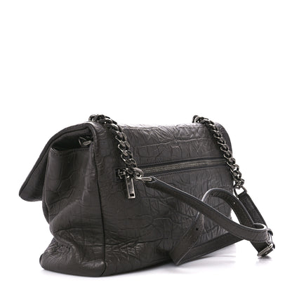 Saint Laurent Calfskin Crocodile Embossed Medium West Hollywood Monogram Fold-Over Grey 3 of 12