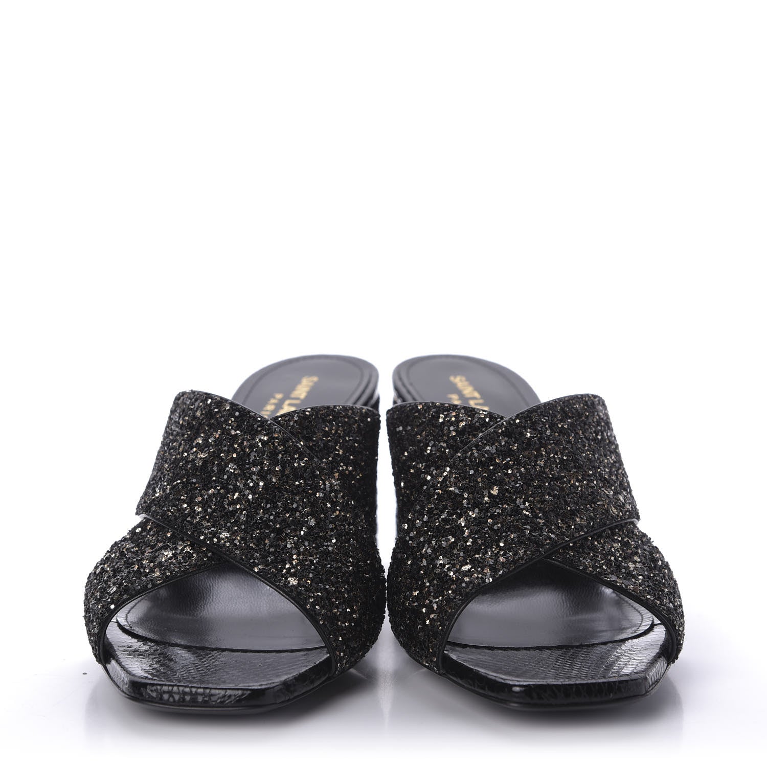 Saint Laurent Glitter LouLou 70 Mule Sandals 37 Black Gold 2 of 10