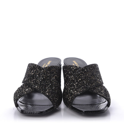 Saint Laurent Glitter LouLou 70 Mule Sandals 37 Black Gold 2 of 10