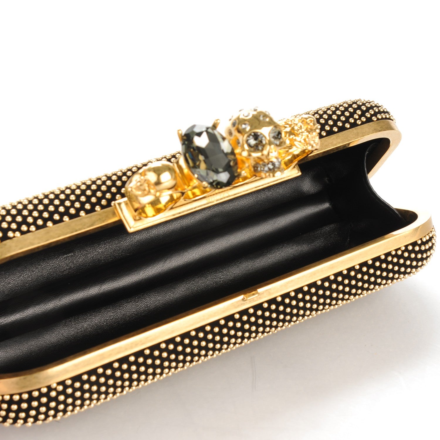 Alexander McQueen Suede Studded Skull Knuckle Box Clutch Black 5 of 7