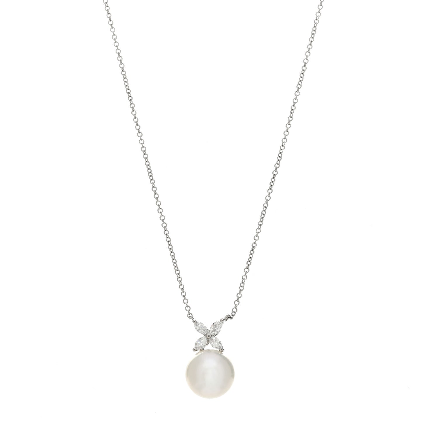 Platinum Pearl Diamond 10-11mm Victoria Pendant Necklace