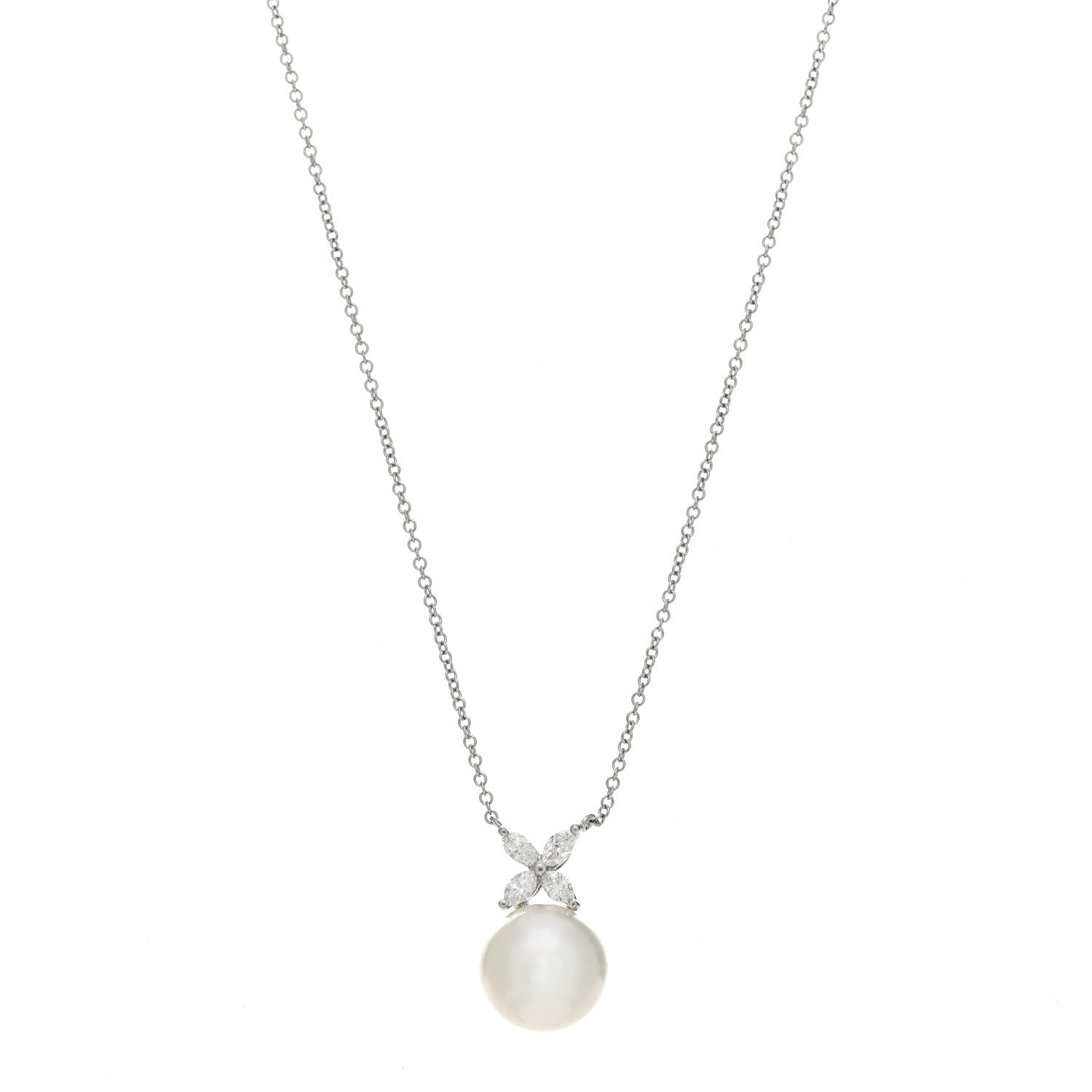 Tiffany Platinum Pearl Diamond 10-11mm Victoria Pendant Necklace 1 of 5