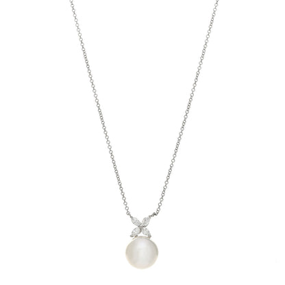 Tiffany Platinum Pearl Diamond 10-11mm Victoria Pendant Necklace 1 of 5
