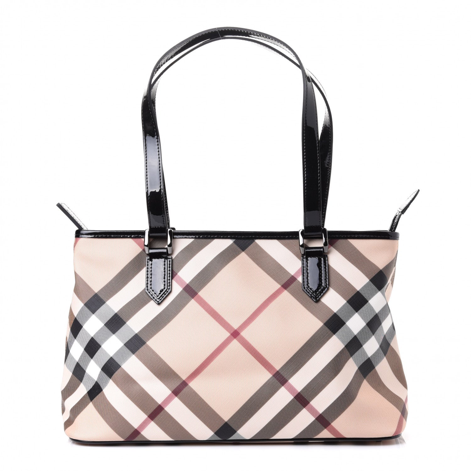 Burberry Nova Check Patent Trim Shopper Tote Black 1 of 4