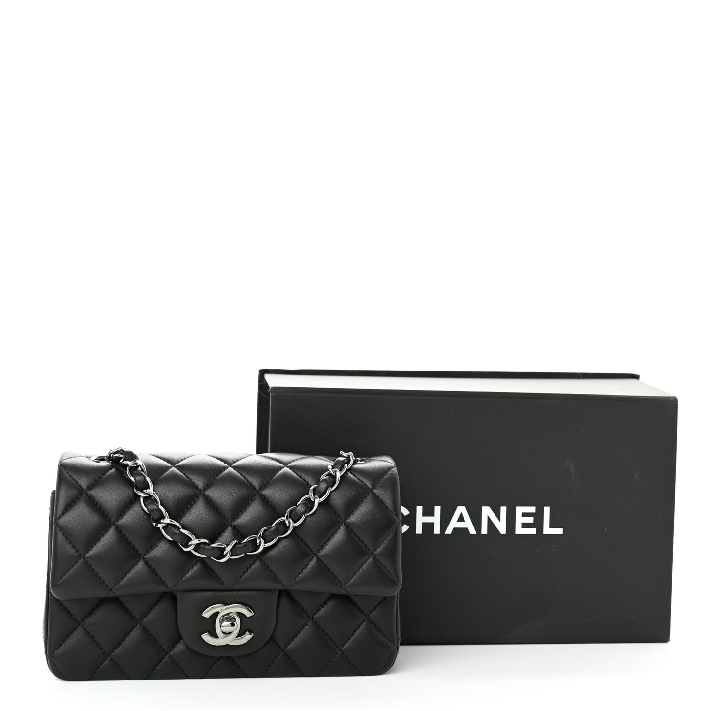 Lambskin Quilted Mini Rectangular Flap Black