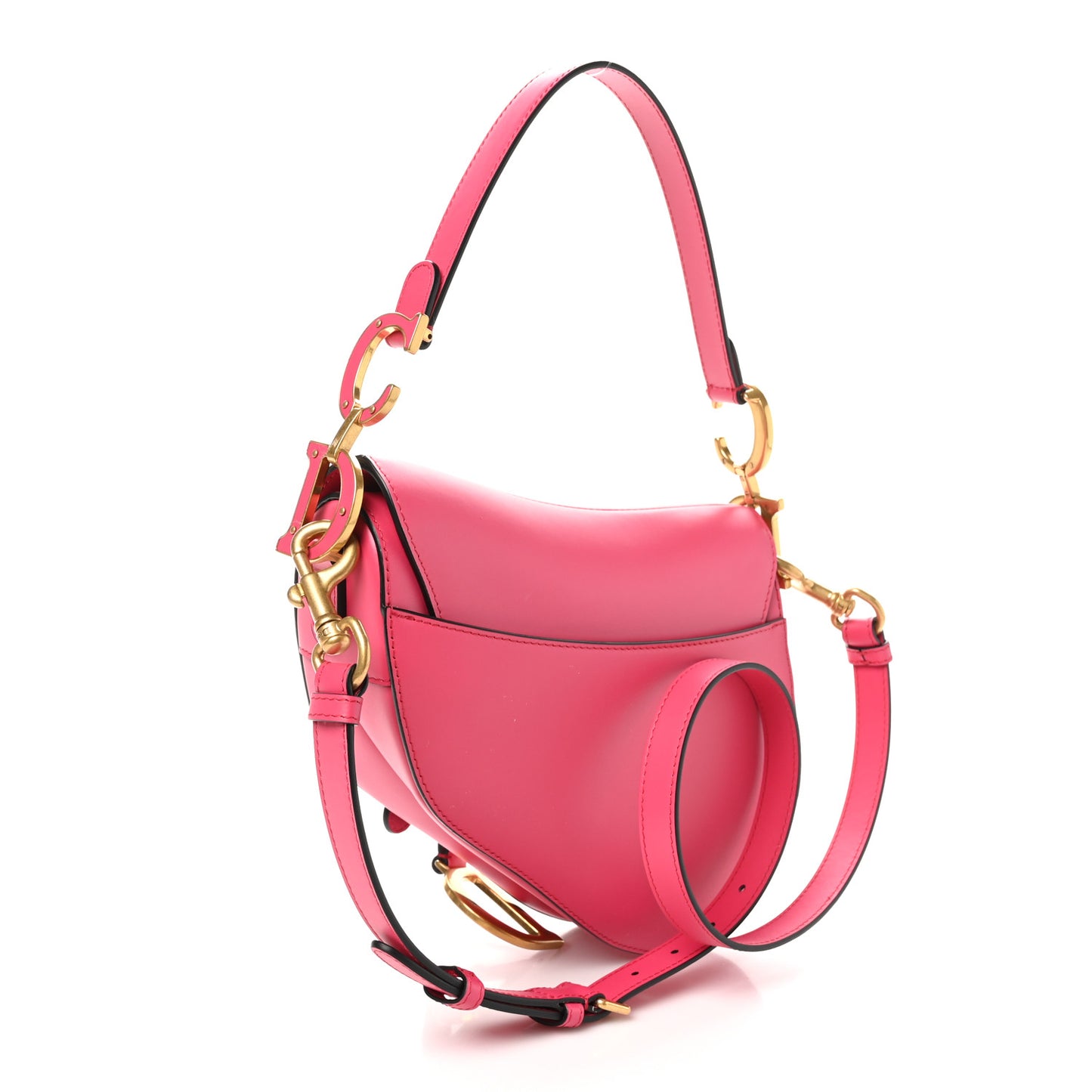 Smooth Calfskin Saddle Bag With Strap Fuchsia