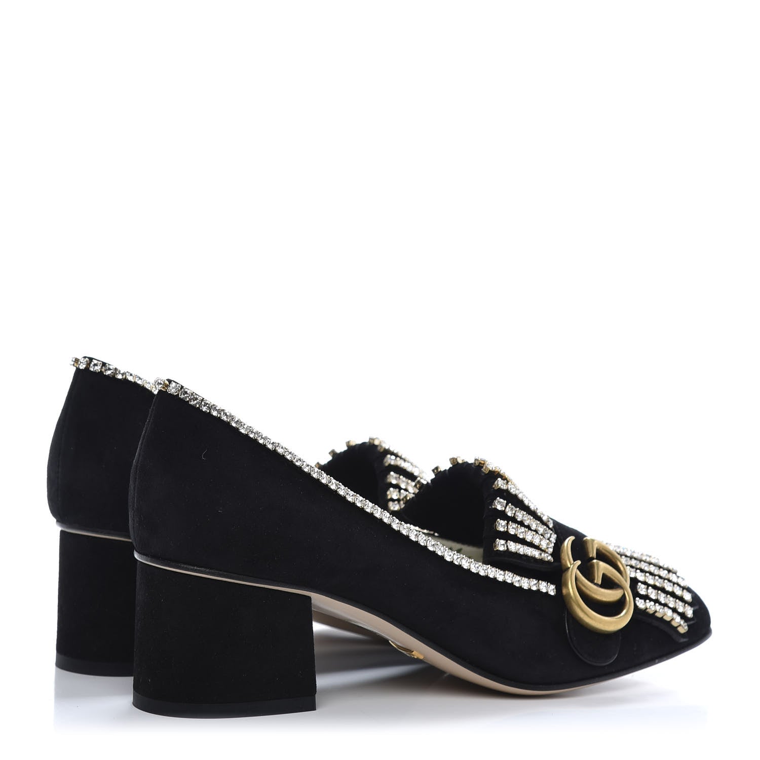 Gucci Kid Scamosciato Crystal GG Marmont Fringe 50mm Loafer Pumps 38 Black 4 of 8
