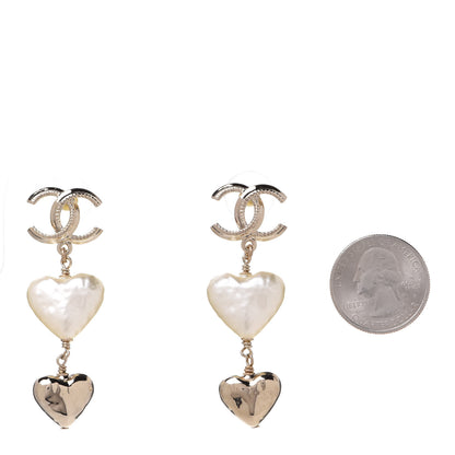 Chanel Pearl CC Double Heart Drop Earrings Gold 2 of 5