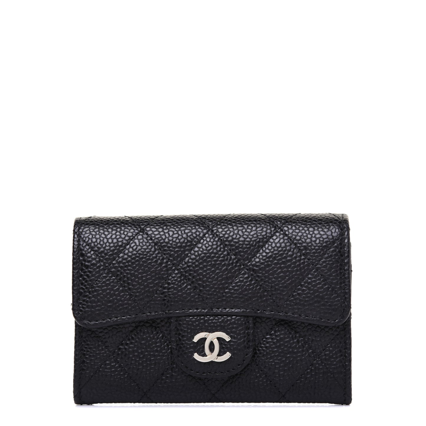 Caviar Quilted Flap Card Holder Black