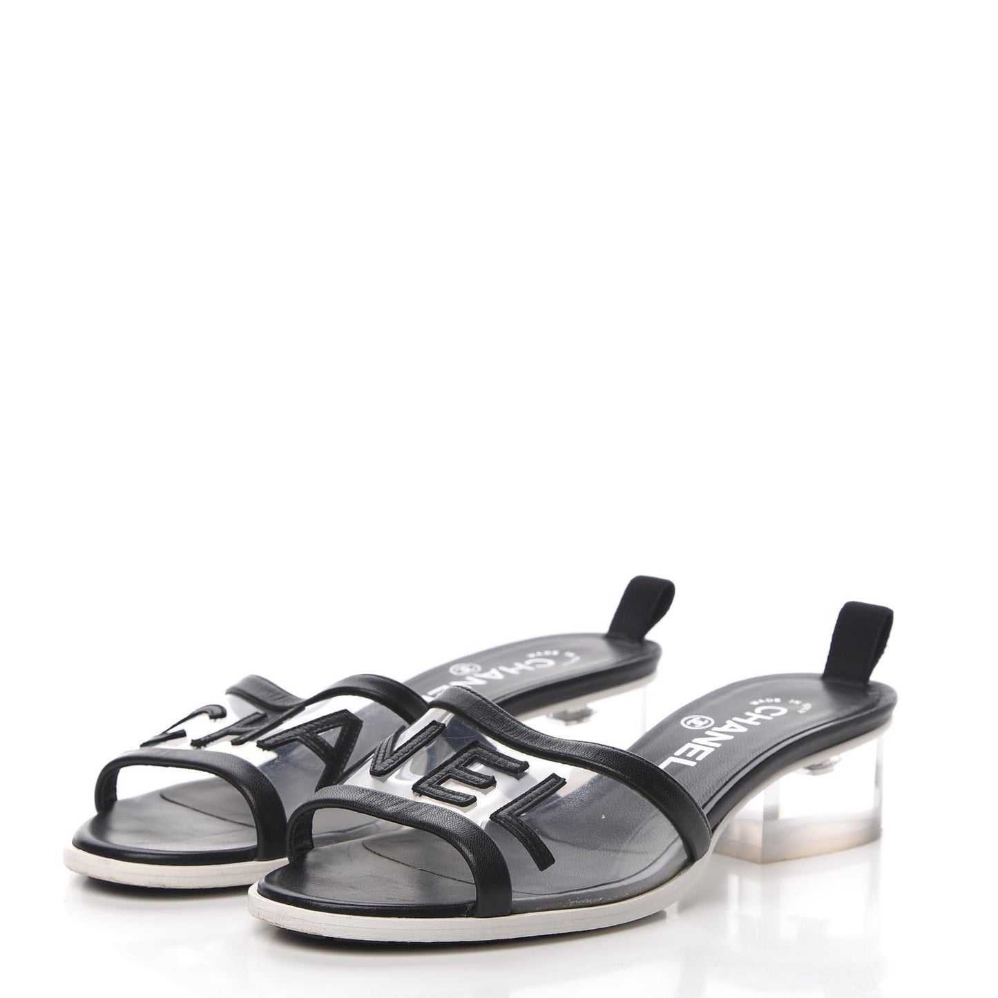 PVC Lambskin Logo Mules 37 Black