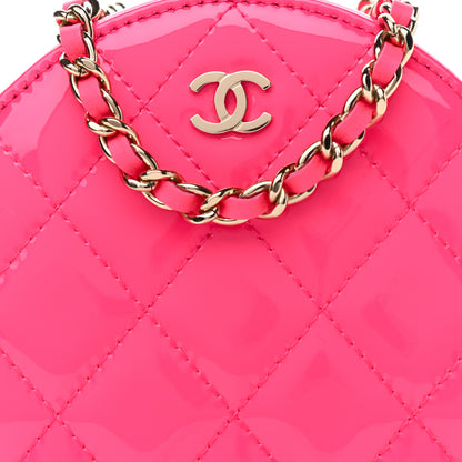 Chanel Patent Quilted Round Clutch With Chain Dark Pink 8 of 12