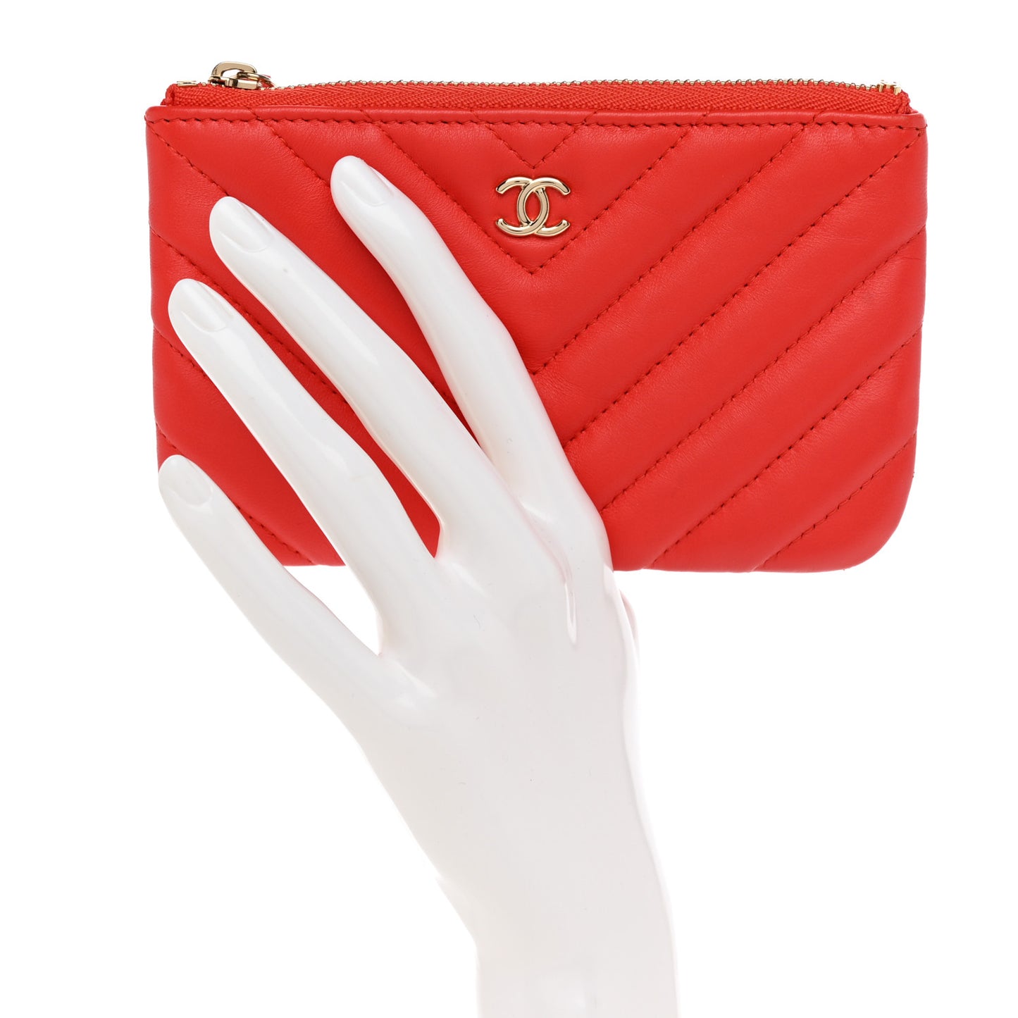 Lambskin Chevron Quilted Small Cosmetic Case Orange