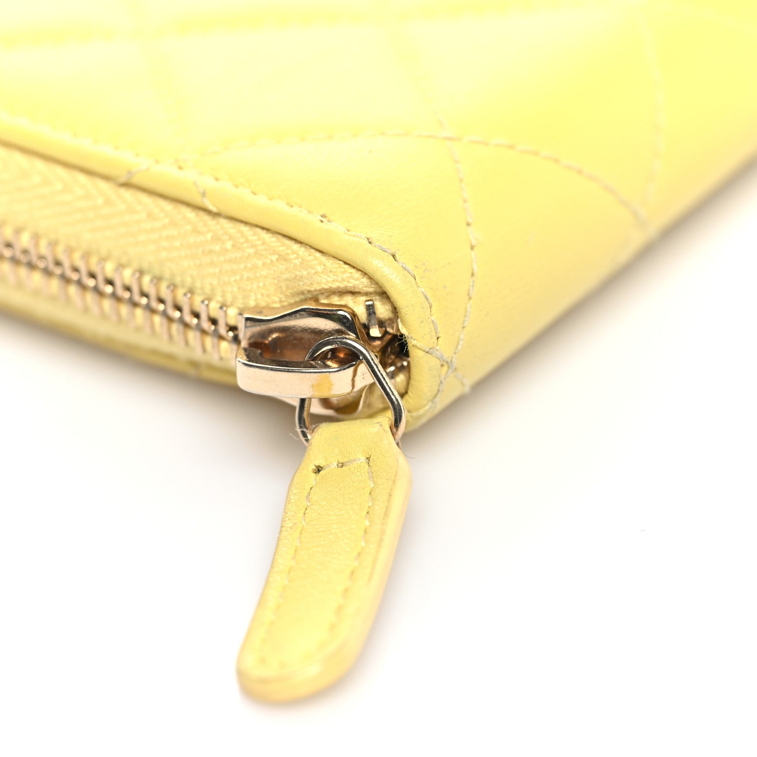 Chanel Lambskin Quilted Large Gusset Zip Around Wallet Yellow 10 of 12