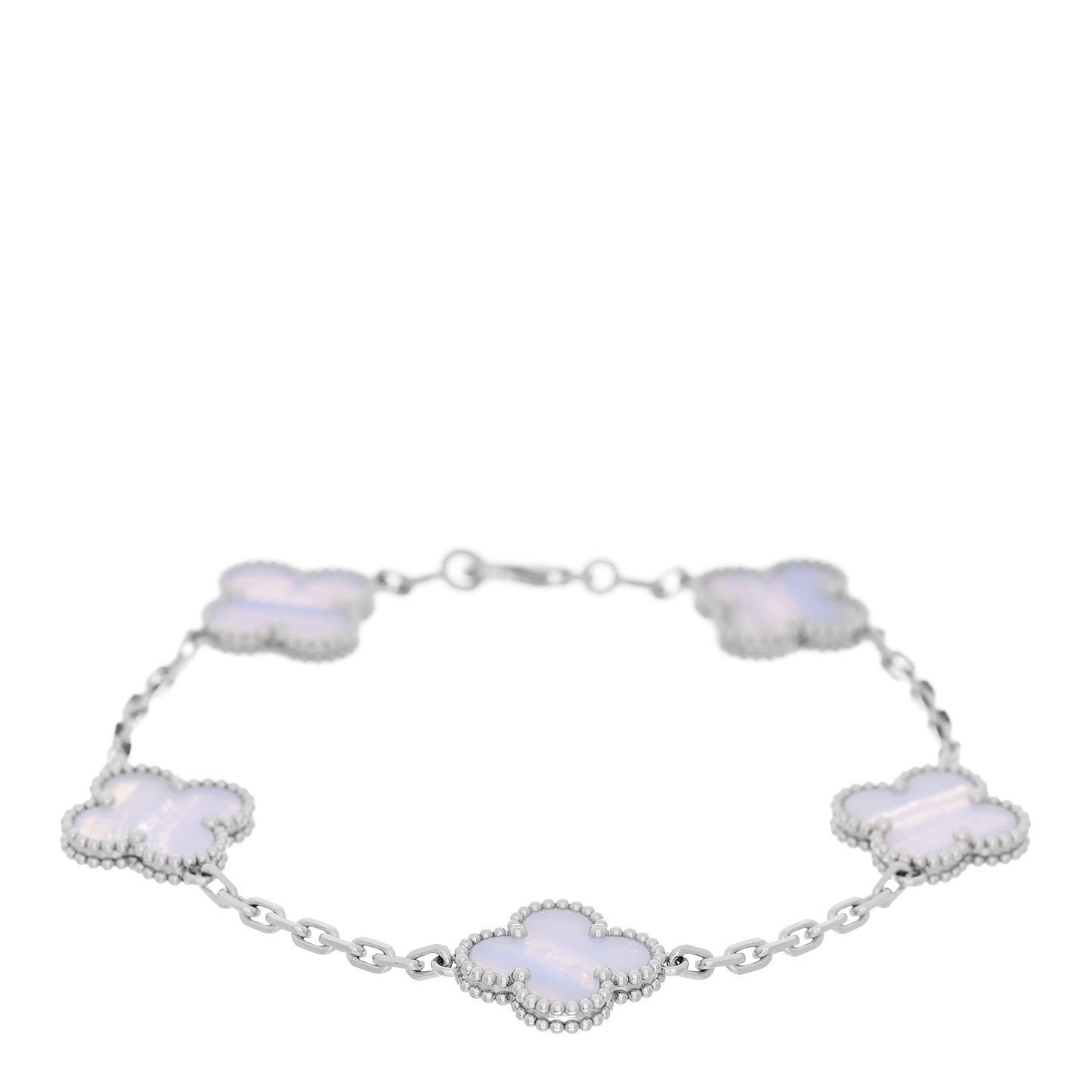 18K White Gold Chalcedony 5 Motifs Vintage Alhambra Bracelet