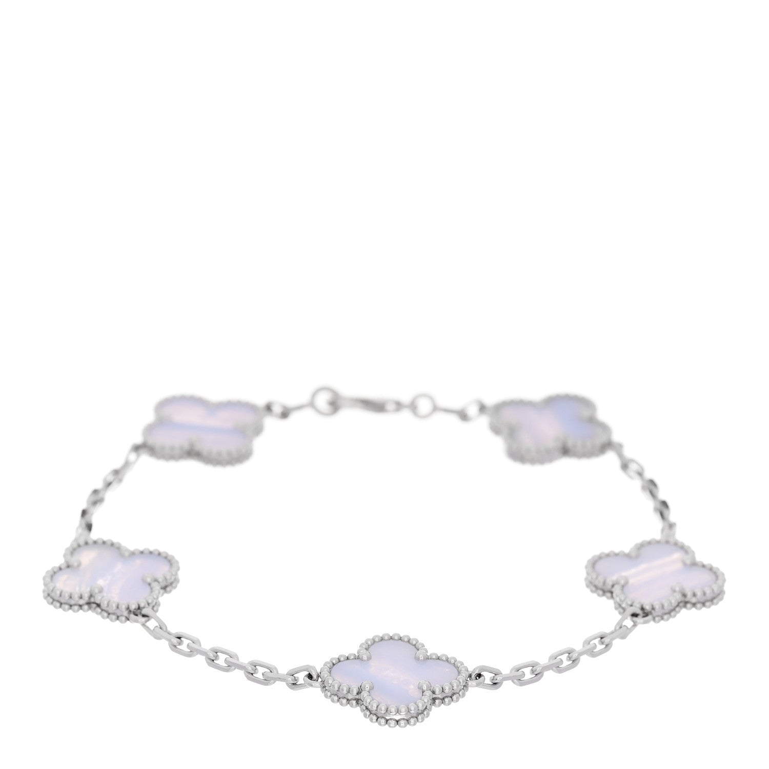 Van Cleef & Arpels 18K White Gold Chalcedony 5 Motifs Vintage Alhambra Bracelet 1 of 5