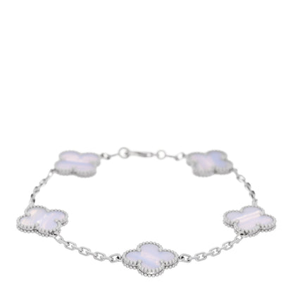 Van Cleef & Arpels 18K White Gold Chalcedony 5 Motifs Vintage Alhambra Bracelet 1 of 5