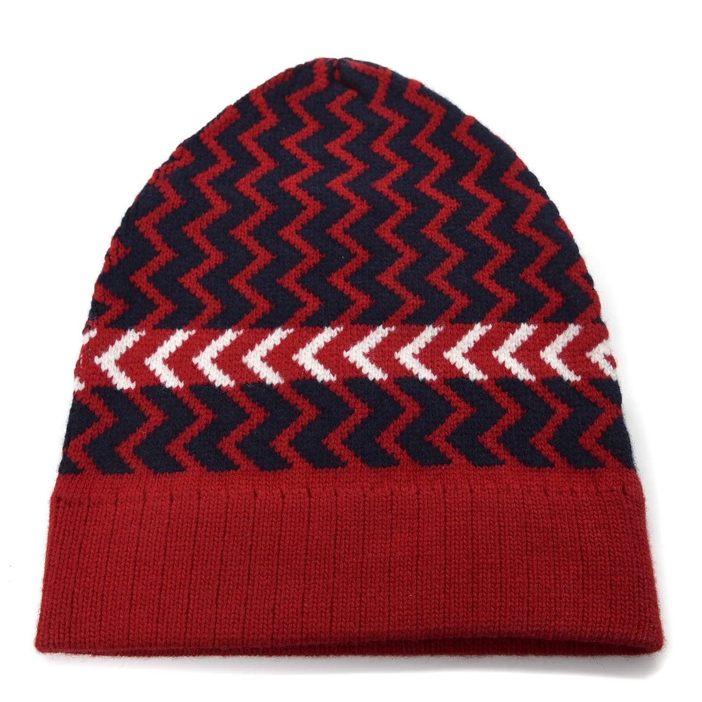 Wool Tricot Zaggede Beanie Hat M Red Blue