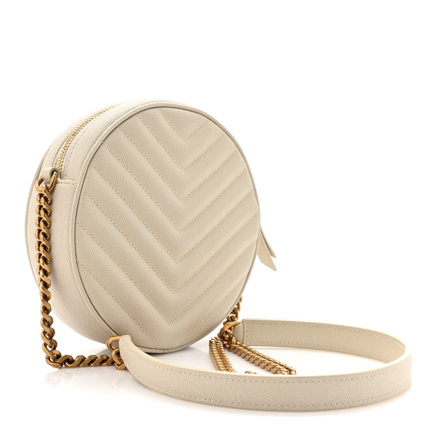 Saint Laurent Grain De Poudre Matelasse Chevron Quilted Round Vinyle Camera Bag Crema Soft 3 of 11