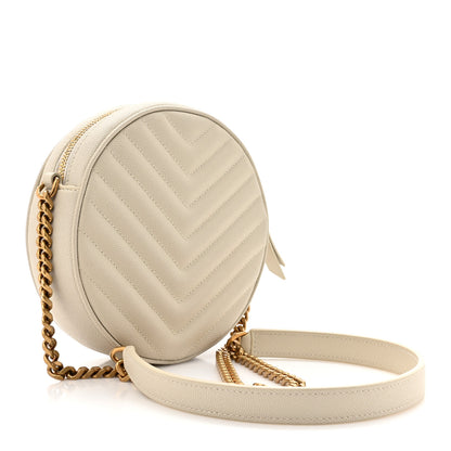 Saint Laurent Grain De Poudre Matelasse Chevron Quilted Round Vinyle Camera Bag Crema Soft 3 of 11
