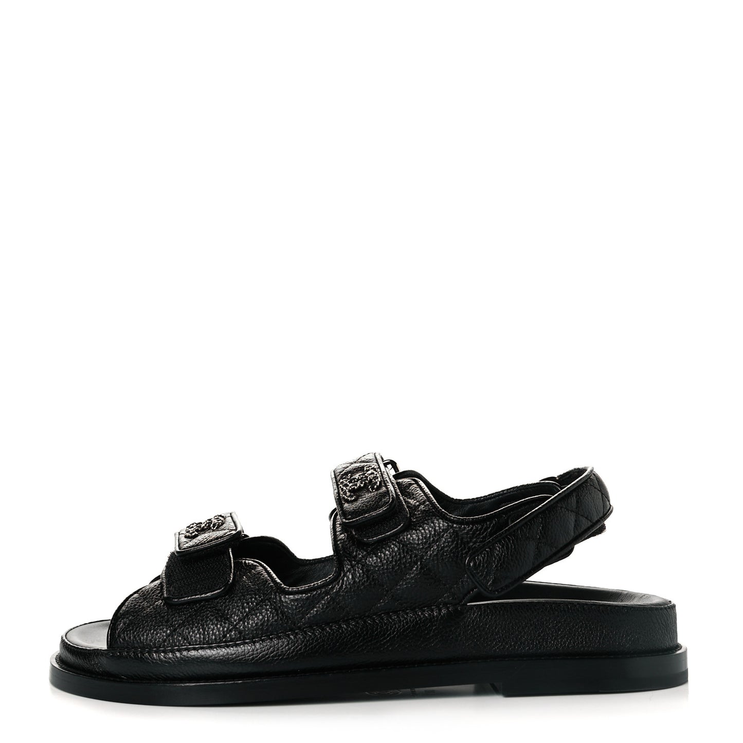 Grained Calfskin Velcro Dad Sandals 39 Black