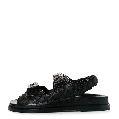 Chanel Grained Calfskin Velcro Dad Sandals 39 Black 1 of 9