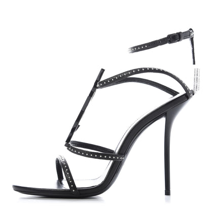 Saint Laurent Calfskin Studded Cassandra 110 Sandals 39 Black 1 of 9
