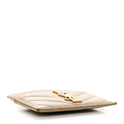 Saint Laurent Grain De Poudre Matelasse Chevron Monogram Credit Card Case Dark Beige 4 of 8