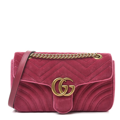 Gucci Velvet Matelasse Small GG Marmont Shoulder Bag Fuchsia Violet Cyclamen 1 of 13