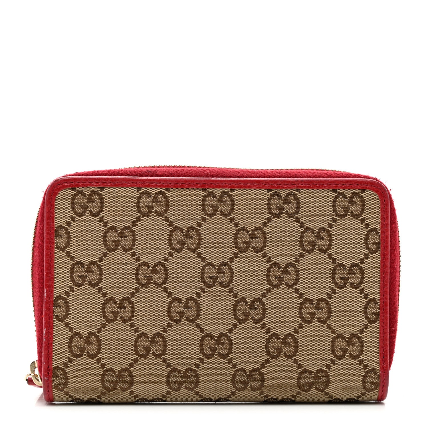 Gucci Monogram Dollar Calfskin Zip Around Compact Wallet Beige Ebony Rosso 1 of 14