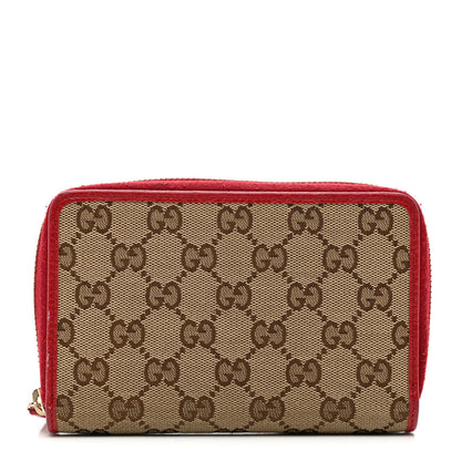 Gucci Monogram Dollar Calfskin Zip Around Compact Wallet Beige Ebony Rosso 1 of 14
