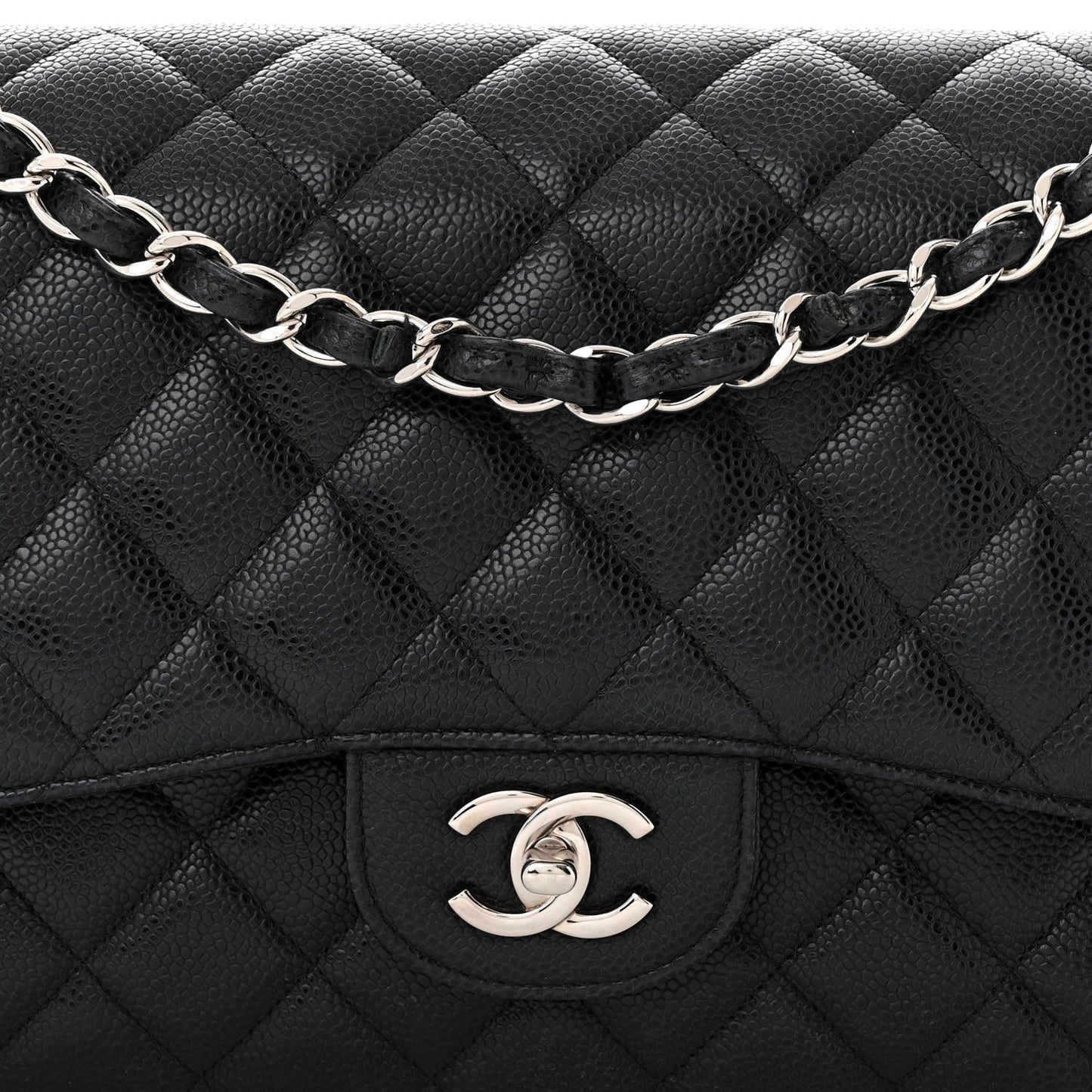 Caviar Quilted Jumbo Double Flap Black