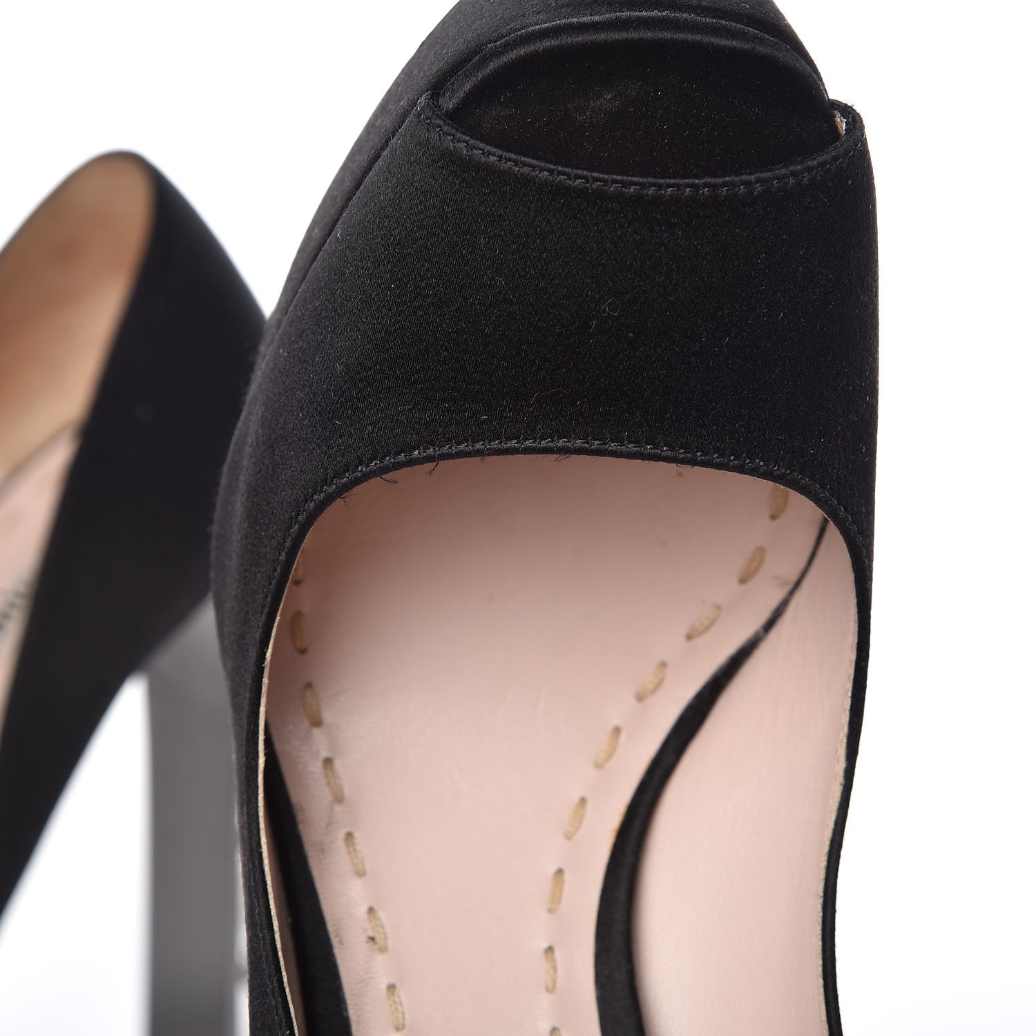 Miu Miu Satin Crystal Peep Toe Pumps 37 Black 14 of 14