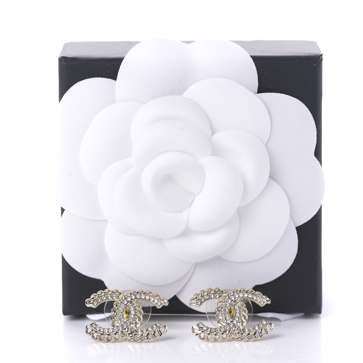 Crystal Chain CC Earrings Gold
