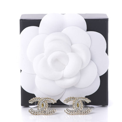 Chanel Crystal Chain CC Earrings Gold 5 of 5