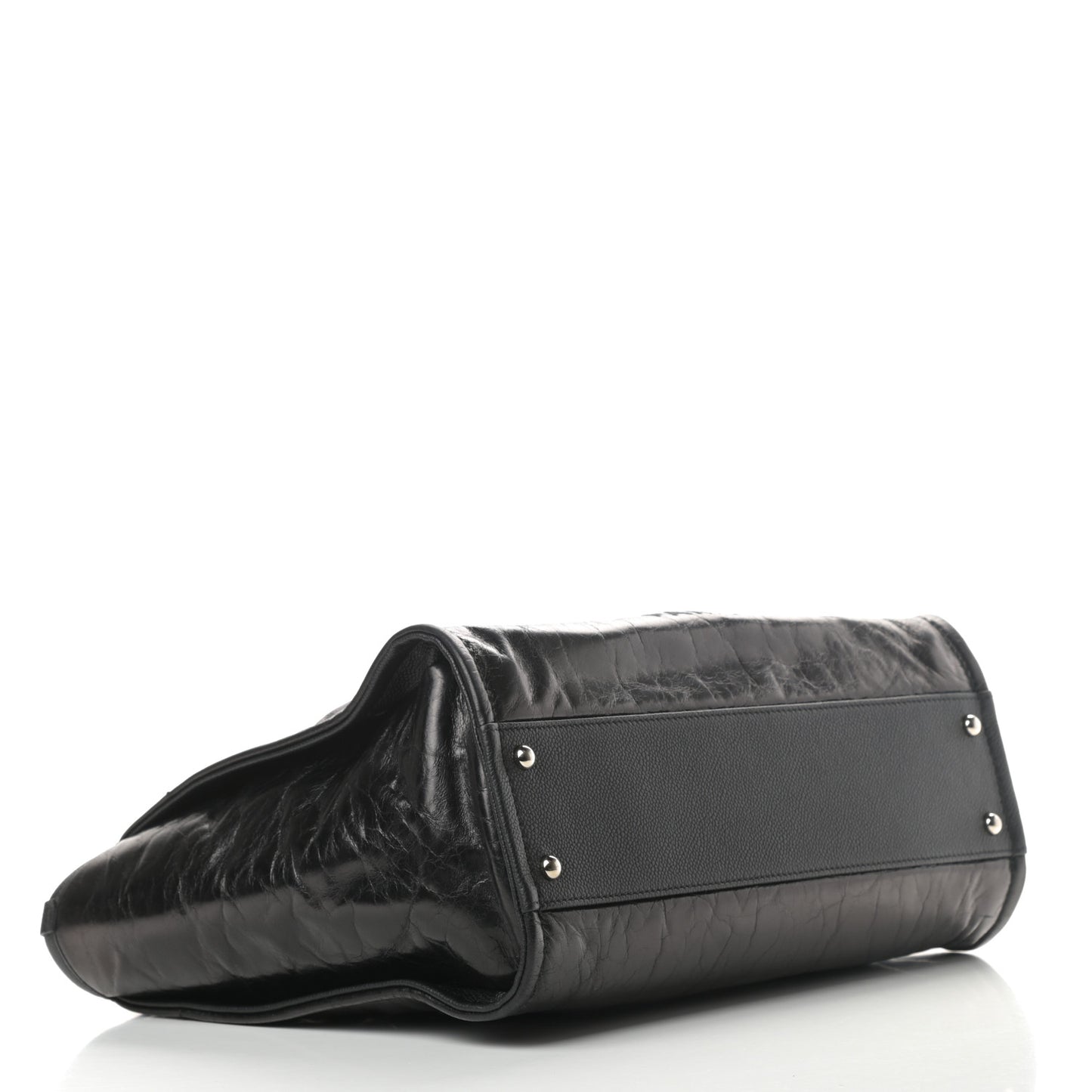 Glazed Calfskin Small Deauville Tote Black