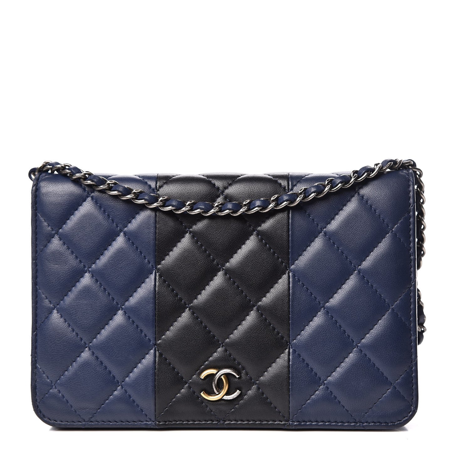 Lambskin Quilted Wallet On Chain WOC Navy Black