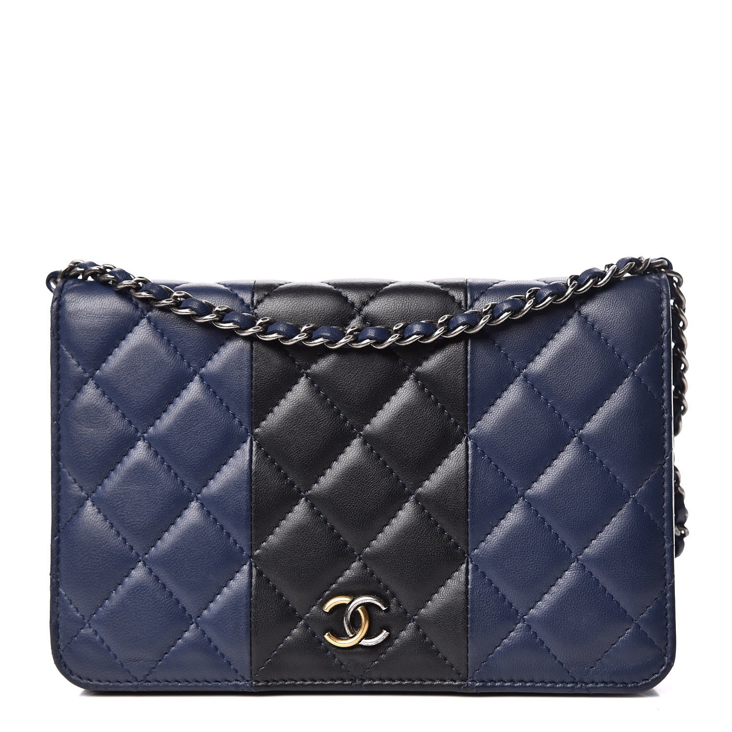 Chanel Lambskin Quilted Wallet On Chain WOC Navy Black 1 of 14