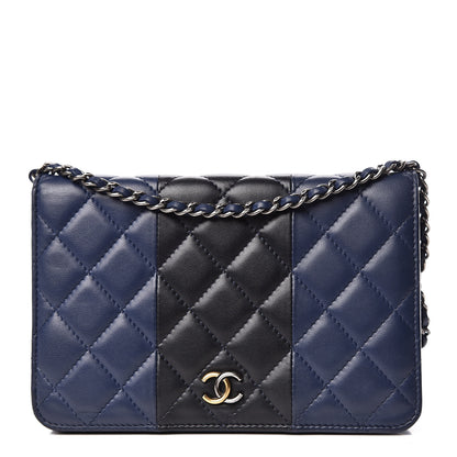 Chanel Lambskin Quilted Wallet On Chain WOC Navy Black 1 of 14