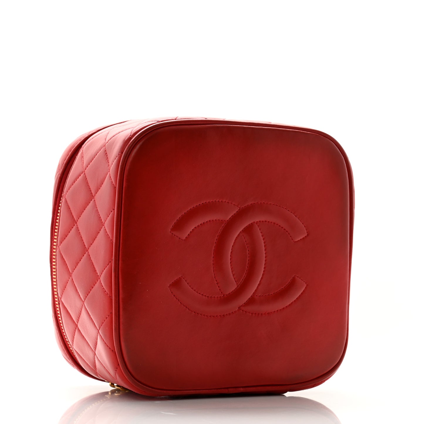 Lambskin Quilted Vanity Case Red