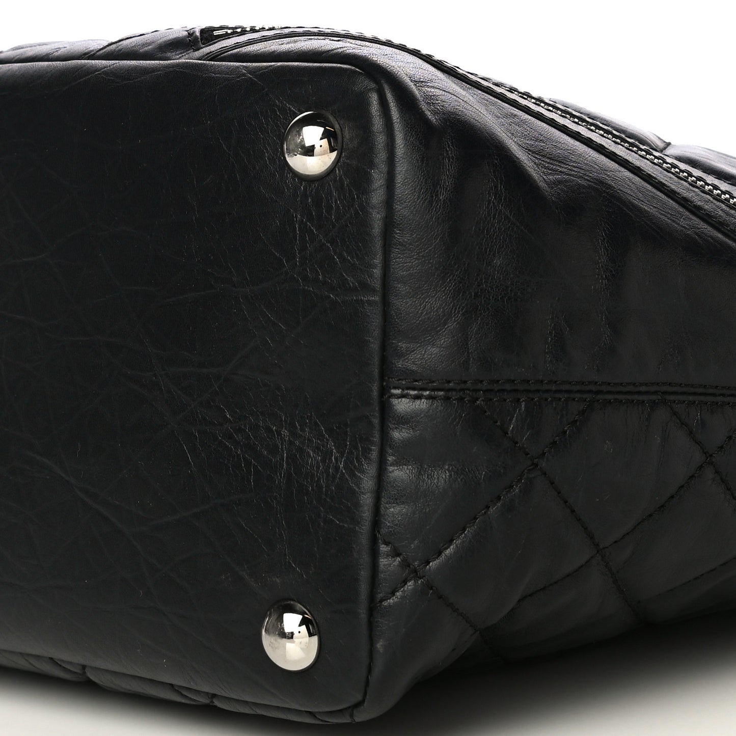 Aged Calfskin Quilted Large Cotton Club Tote Black